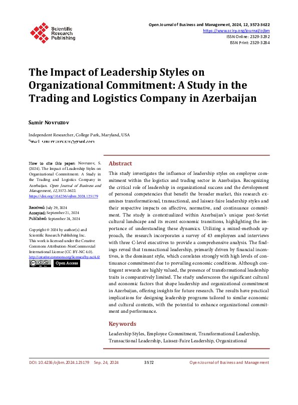 (PDF) The Impact of Leadership Styles on Organizational Commitment: A ...