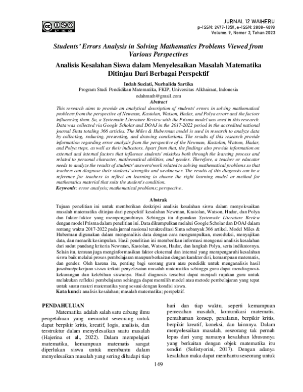 (PDF) Students’ Errors Analysis in Solving Mathematics Problems Viewed ...