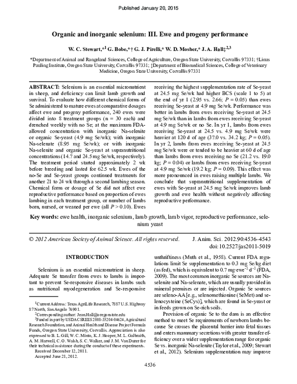 (PDF) Organic and inorganic selenium: III. Ewe and progeny performance