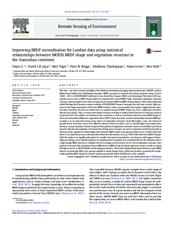 (PDF) Improving BRDF normalisation for Landsat data using statistical ...