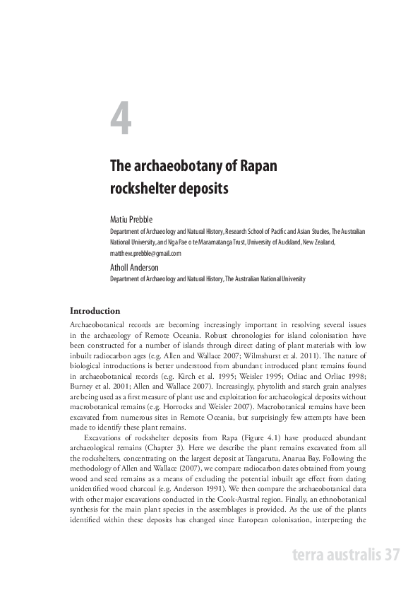 (PDF) The archaeobotany of Rapan rockshelter deposits