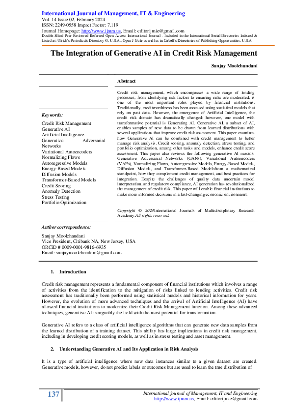 (PDF) The Integration of Generative AI in Credit Risk Management