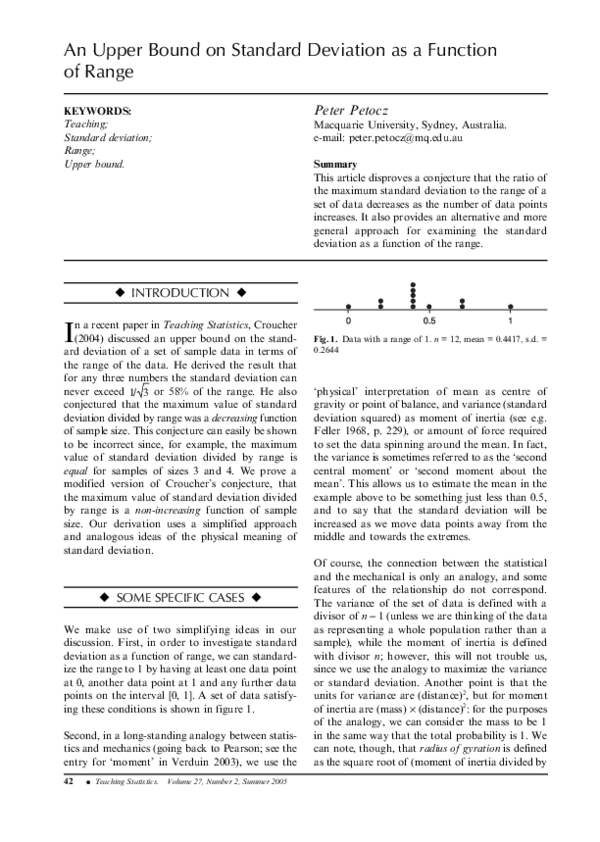 (PDF) An Upper Bound on Standard Deviation as a Function of Range