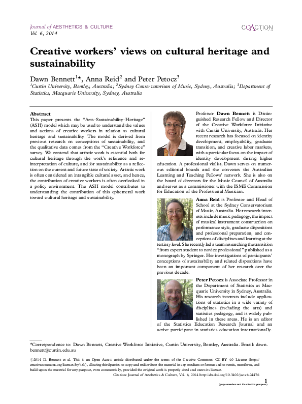 (PDF) Creative workers’ views on cultural heritage and sustainability