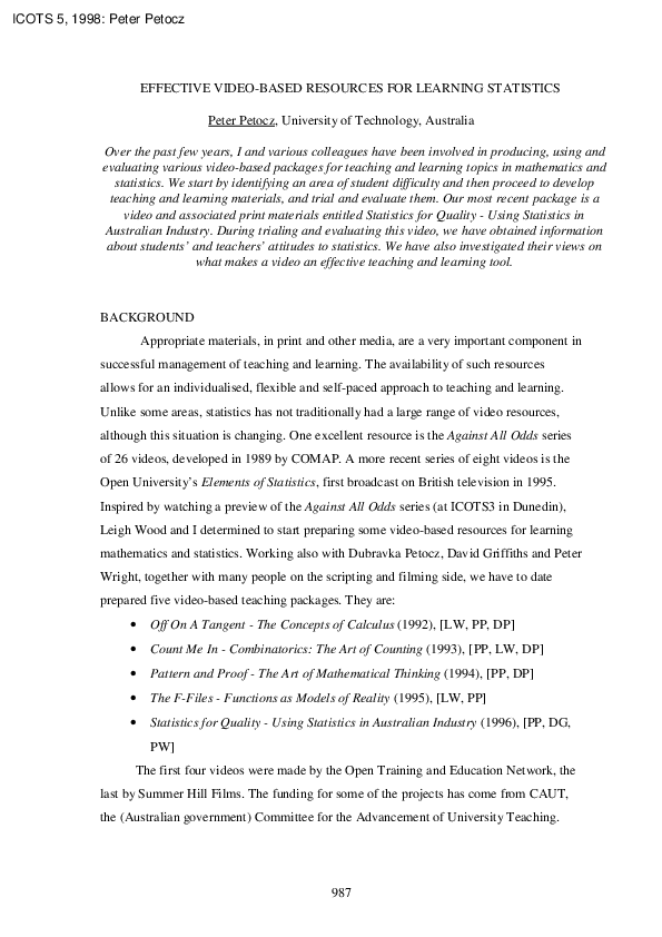 (PDF) Effective video-based resources for learning statistics