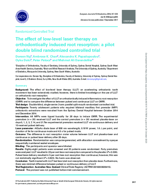 (PDF) The effect of low-level laser therapy on orthodontically induced ...