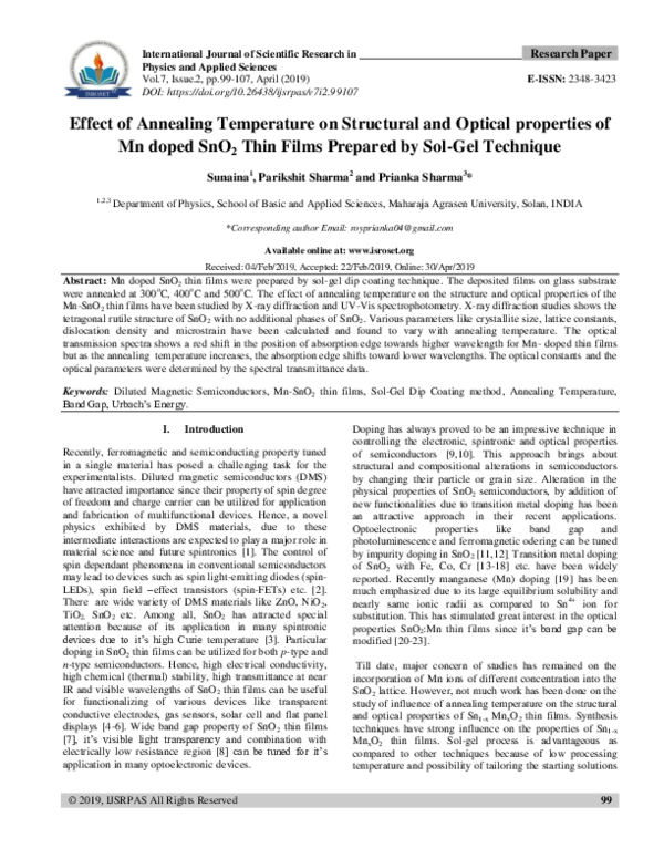 (PDF) Effect of Annealing Temperature on Structural and Optical ...