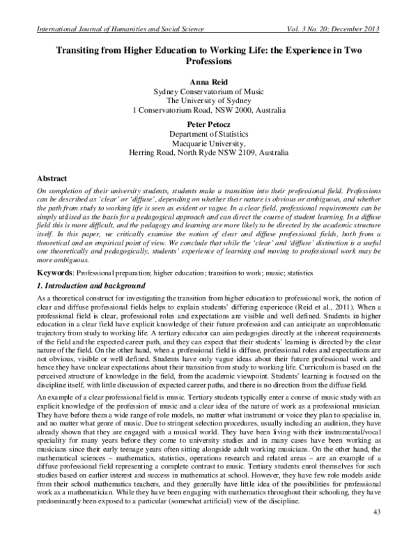 (PDF) Transiting from Higher Education to Working Life: the Experience ...