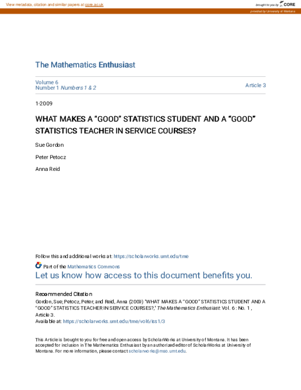 (PDF) What Makes a “Good” Statistics Student and a “Good” Statistics ...