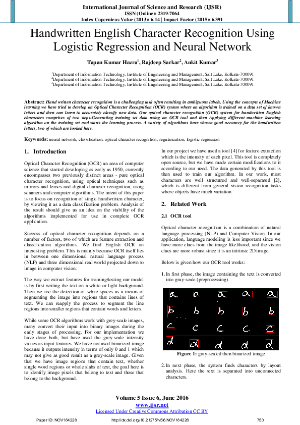 (PDF) Handwritten English Character Recognition Using Logistic ...