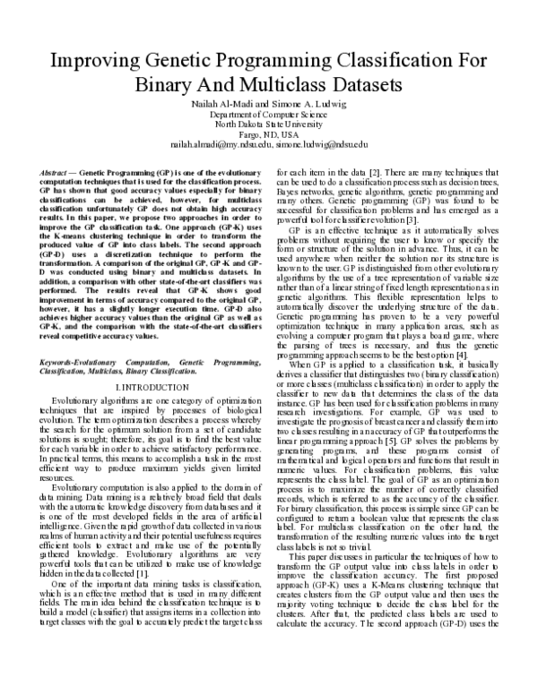 (PDF) Improving genetic programming classification for binary and ...