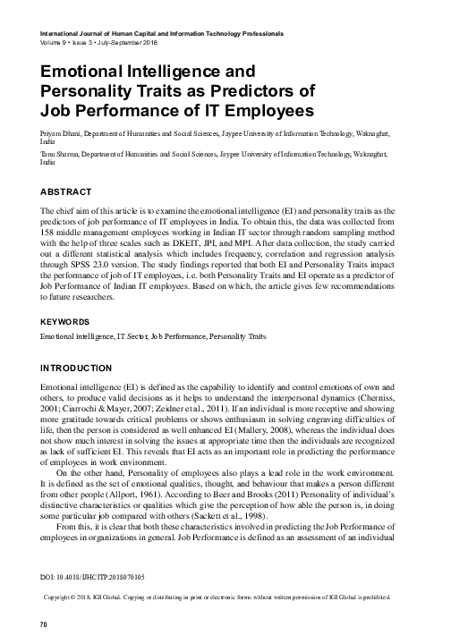 (PDF) Emotional Intelligence and Personality Traits as Predictors of ...