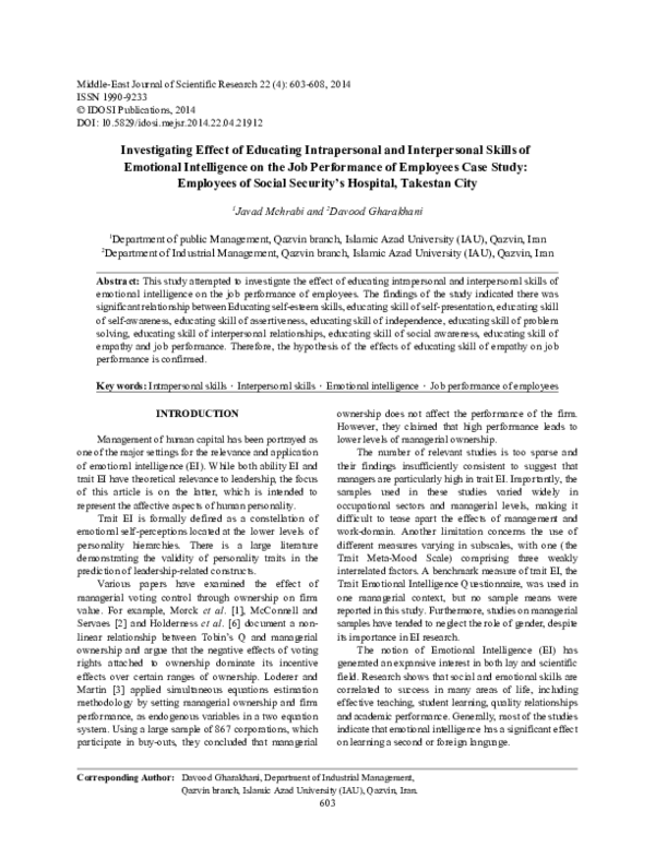 (PDF) Effect of Emotional Intelligence on Job Performance of IT ...