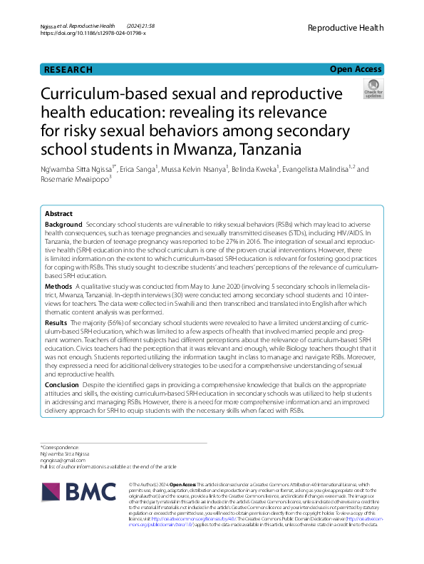 (PDF) Curriculum-based sexual and reproductive health education ...