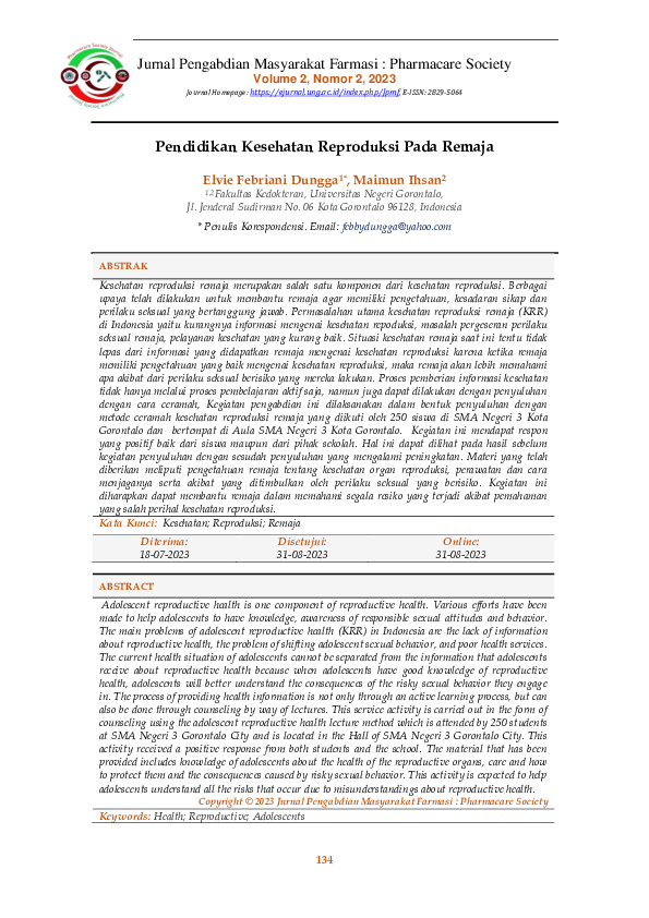 Pdf Pendidikan Kesehatan Reproduksi Pada Remaja
