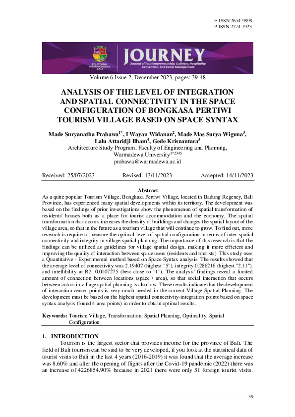 (PDF) Analysis Of The Level Of Integration And Spatial Connectivity In ...