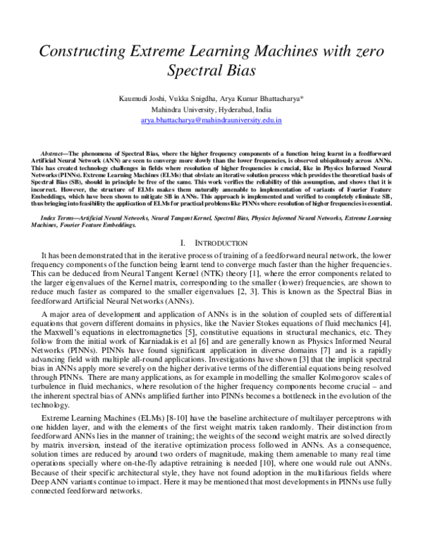 (PDF) Constructing Extreme Learning Machines with zero Spectral Bias