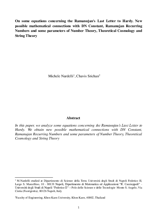 (PDF) On some equations concerning the Ramanujan's Last Letter to Hardy ...