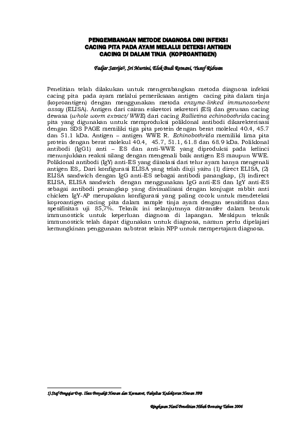 (PDF) Pengembangan Metode Diagnosa Dini Infeksi Cacing Pita Pada Ayam