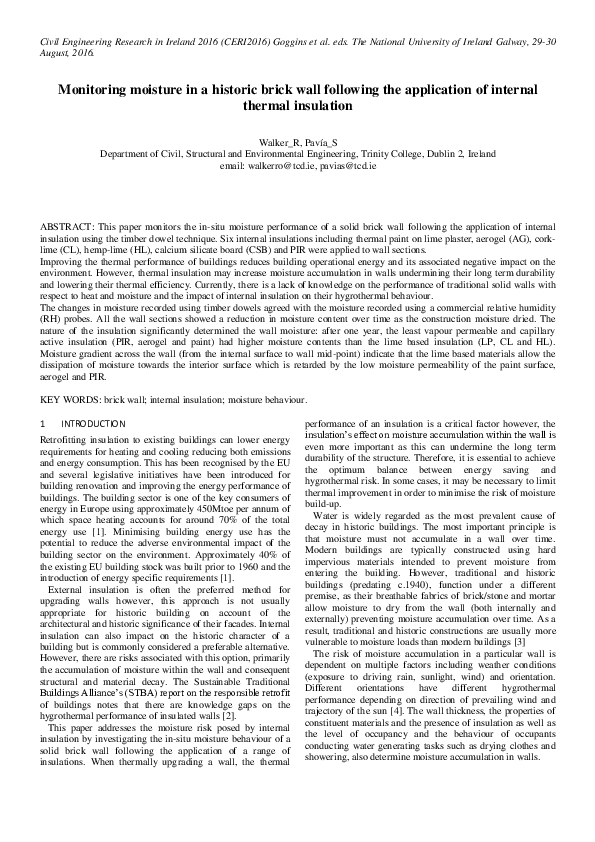 (PDF) Monitoring moisture in a historic brick wall following the ...