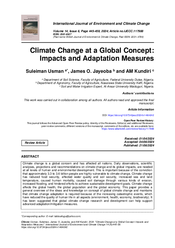 (PDF) Climate Change at a Global Concept: Impacts and Adaptation Measures