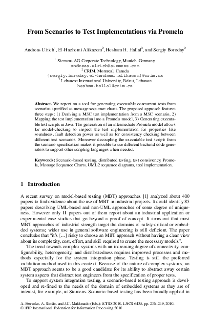 (PDF) From Scenarios to Test Implementations Via Promela
