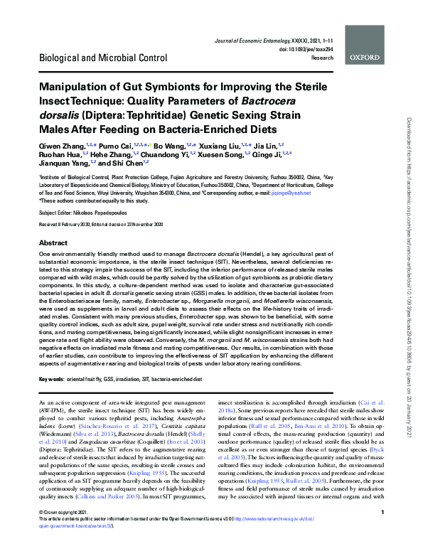 (PDF) Manipulation of Gut Symbionts for Improving the Sterile Insect ...