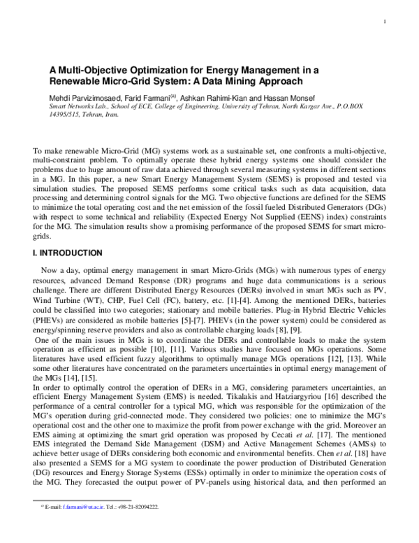 (PDF) A multi-objective optimization for energy management in a ...