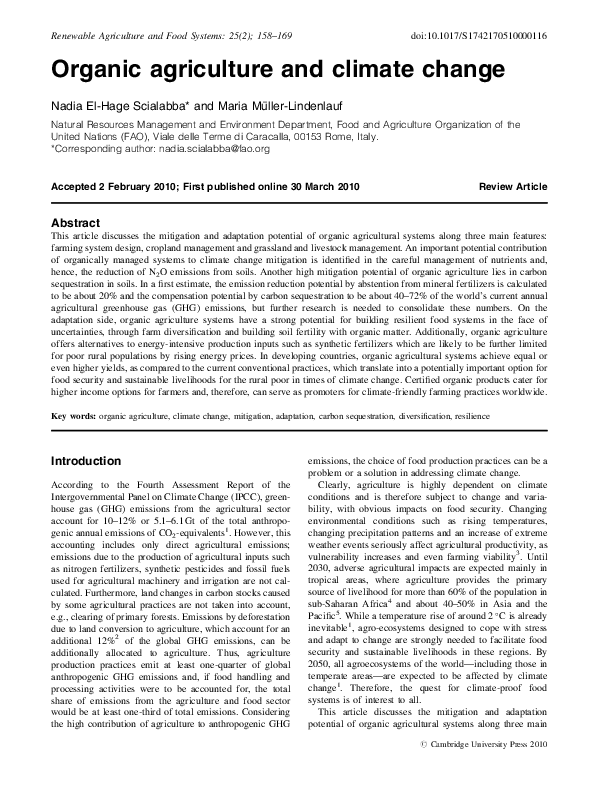 (PDF) Organic Agriculture and Climate Change