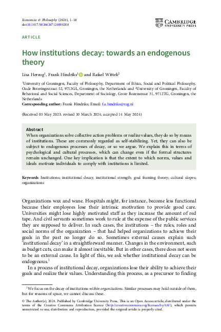 (PDF) How institutions decay: towards an endogenous theory