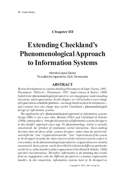 (PDF) Extending Checkland's Phenomenological Approach to Information ...