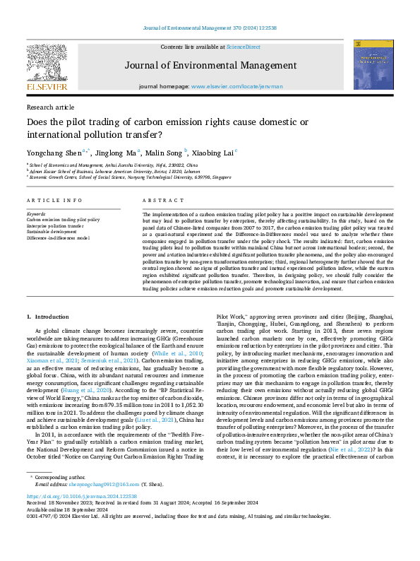 (PDF) Does the pilot trading of carbon emission rights cause domestic ...