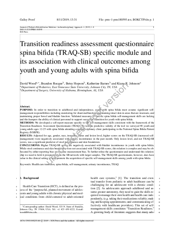(PDF) Transition Readiness Assessment Questionnaire: Skill gaps and ...