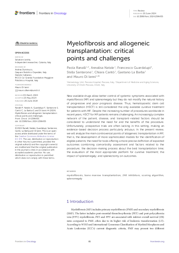 (PDF) Myelofibrosis and allogeneic transplantation: critical points and ...
