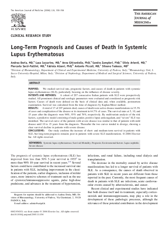 (PDF) Long-Term Prognosis and Causes of Death in Systemic Lupus ...