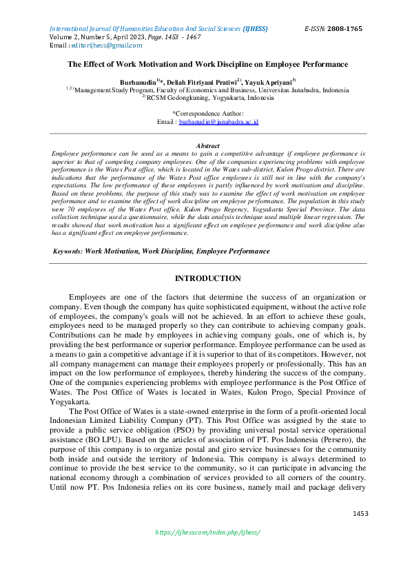 (PDF) Effect of Work Motivation and Work Discipline on Employee Performance