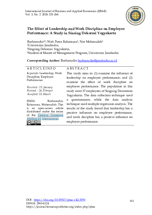 (PDF) The Effect of Leadership and Work Discipline on Employee ...