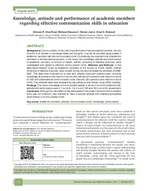 (PDF) Knowledge, attitude and performance of academic members regarding ...