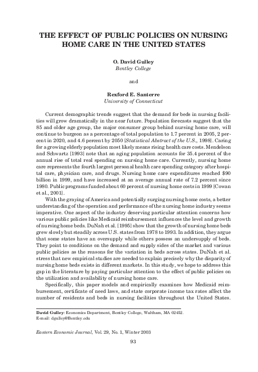 (PDF) The Effect of Public Policies on Nursing Home Care in the United