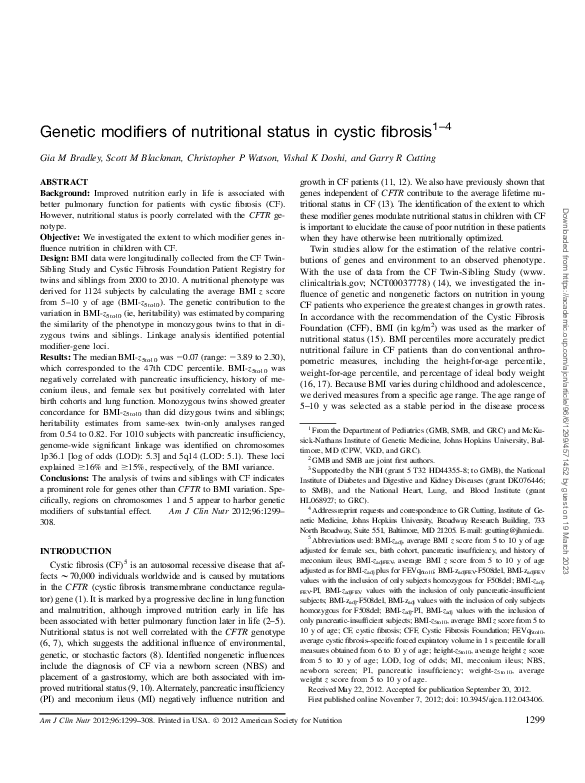 (PDF) Genetic modifiers of nutritional status in cystic fibrosis