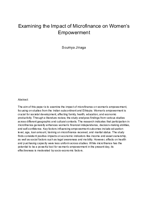 (PDF) Examining the Impact of Microfinance on Women's Empowerment