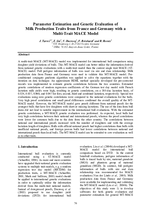 (PDF) Parameter estimation and genetic evaluation of milk production ...