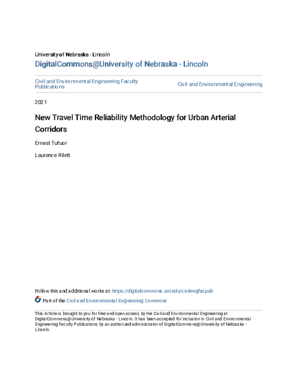 (PDF) New Travel Time Reliability Methodology for Urban Arterial Corridors