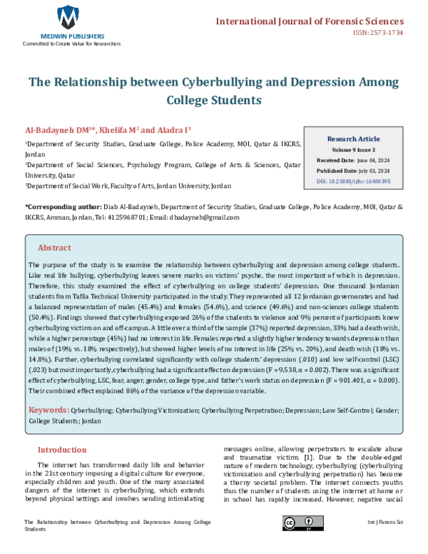 (PDF) The Relationship between Cyberbullying and Depression Among ...