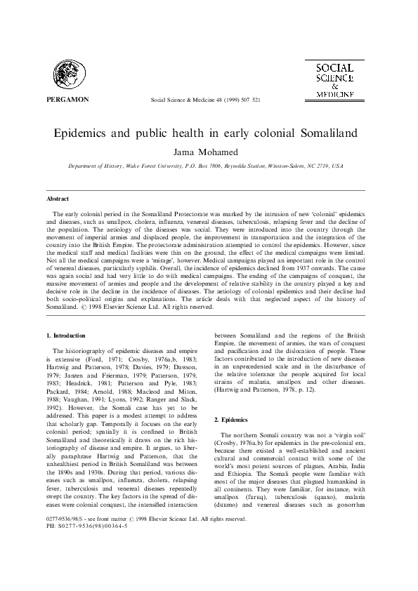 (PDF) Epidemics and public health in early colonial Somaliland