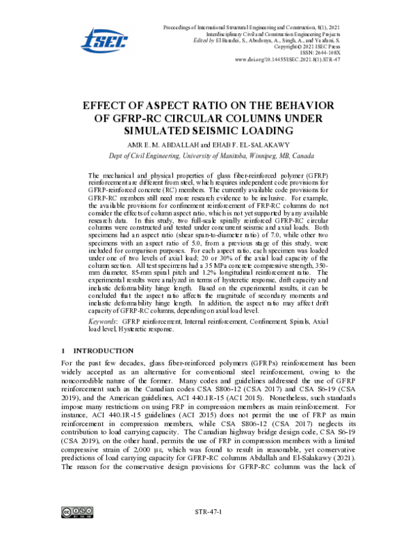 Effect of Aspect Ratio on the Behavior of GFRP-RC Circular Columns Under Simulated Seismic Loading