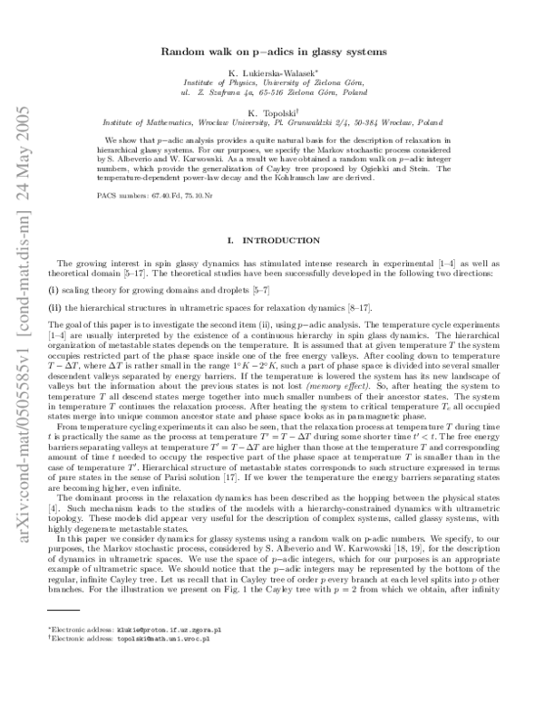 (PDF) Random walk onp-adics and hierarchical systems