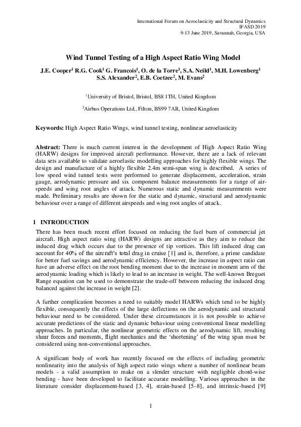 (PDF) Wind tunnel testing of a high aspect ratio wing model
