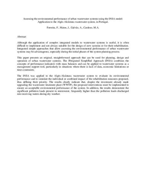 (PDF) Assessing the environmental performance of urban wastewater ...