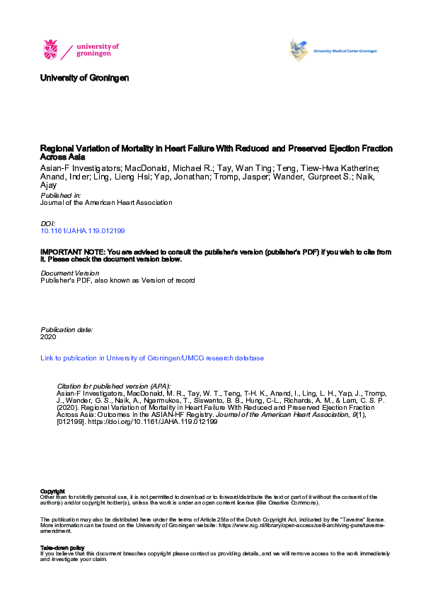 (PDF) Regional Variation of Mortality in Heart Failure With Reduced and ...